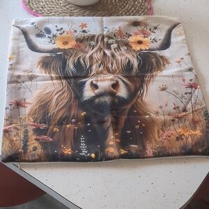 Floral Highland Cow Pillow Cover